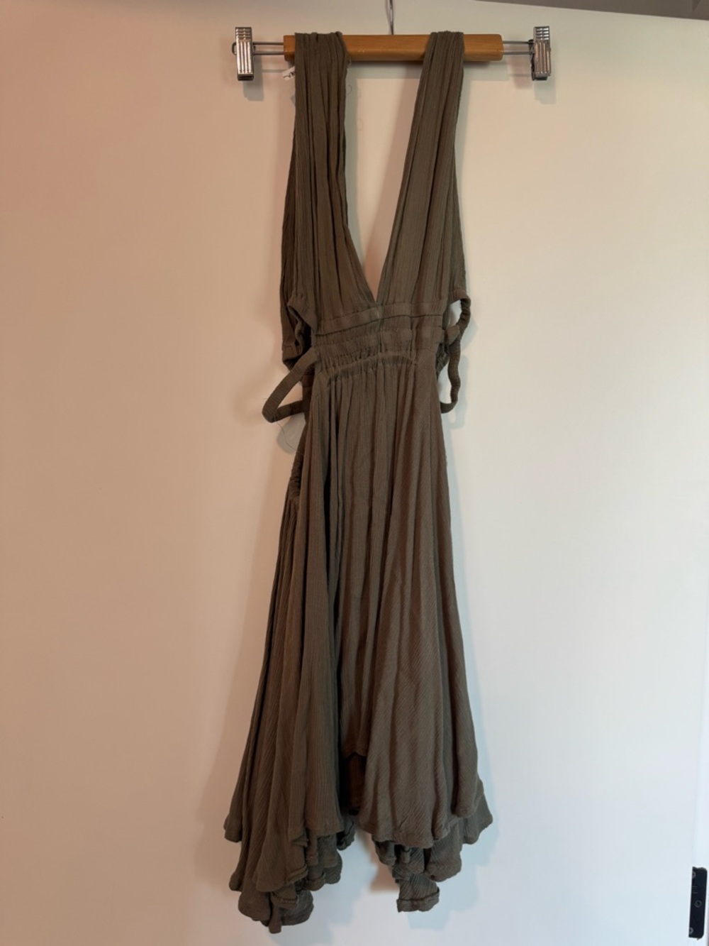 Women's Olive Green V-Neck Maxi Dress
